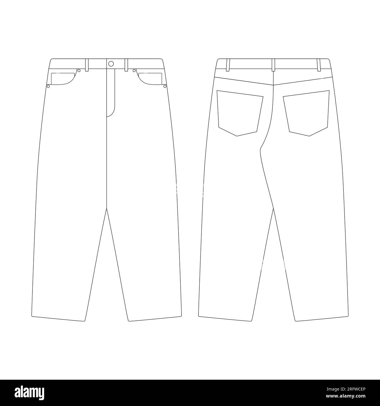modello pantaloni larghi jeans disegno vettoriale modello piatto per una collezione di abbigliamento Illustrazione Vettoriale