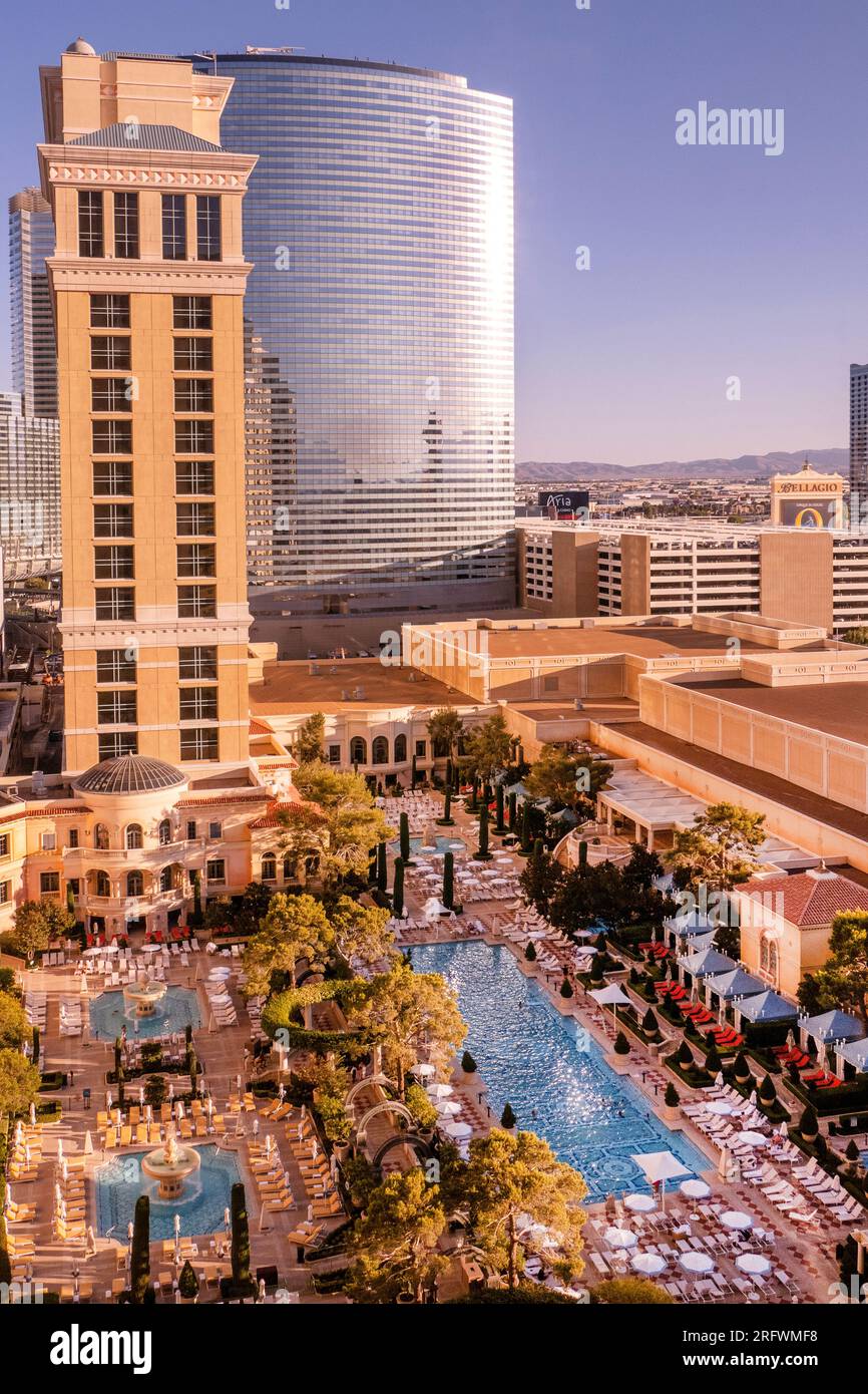 Il complesso della piscina del Belagio Hotel Las Vegas Nevada USA Foto Stock