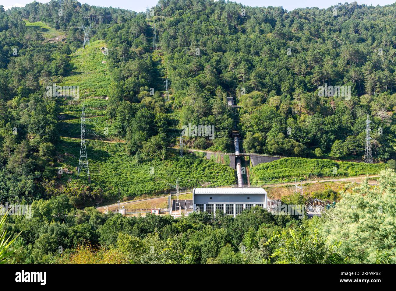 Centrale Hidroeléctrica Albarellos, centrale idroelettrica HEP, Boborás, provincia di Ourense, Galizia, Spagna Foto Stock