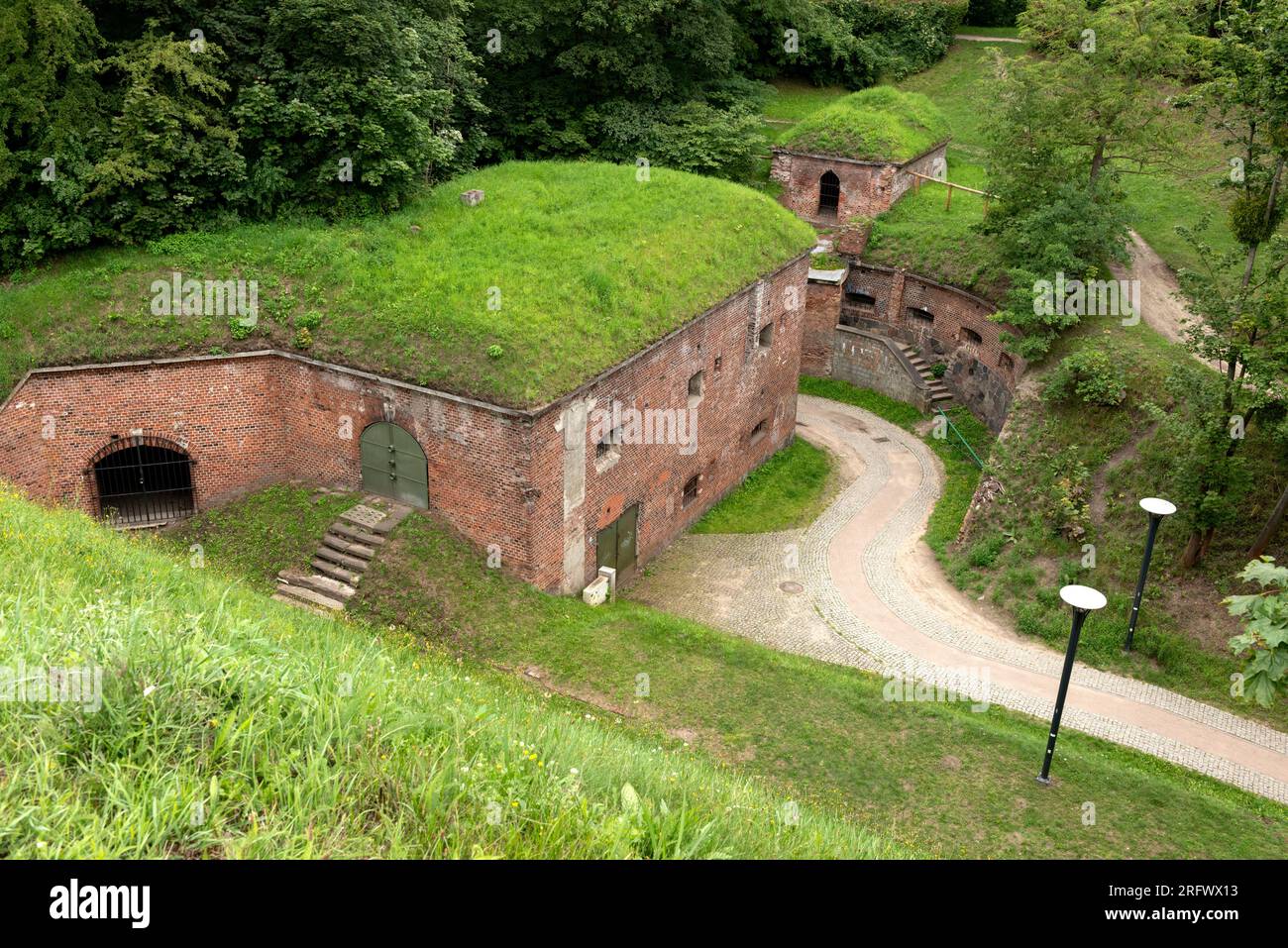 I dugouts del forte presso l'Hevelianum Centre di Gradowa Hill o Góra Gradowa, Danzica, Polonia, Europa, UE Foto Stock