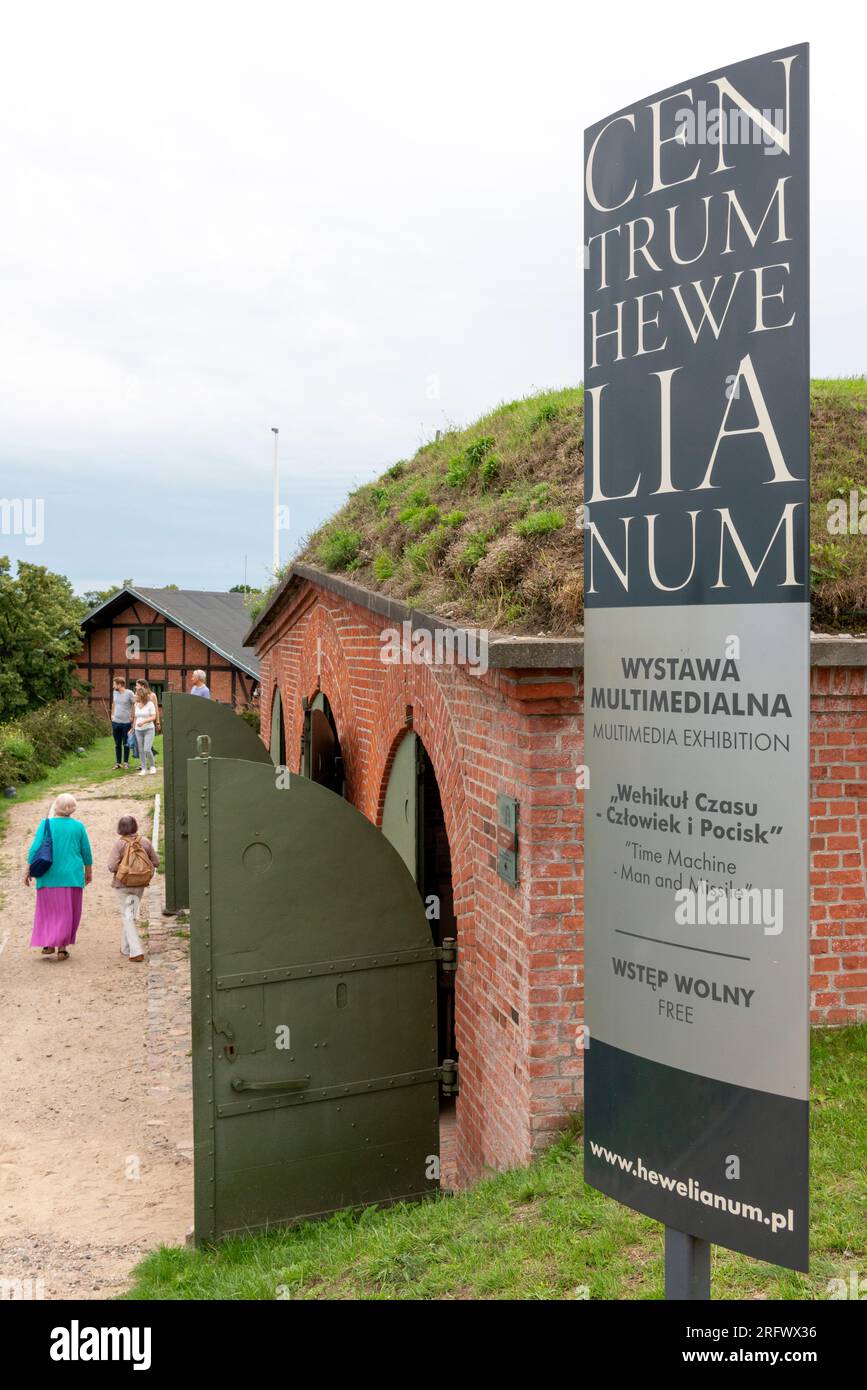 Cartello informativo per il centro di Hewelianum, Gradowa Hill o Góra Gradowa, Danzica, Polonia, Europa, UE Foto Stock