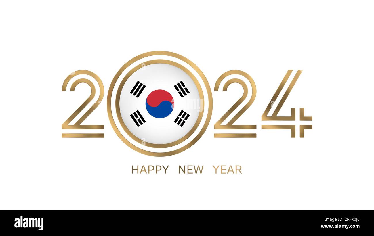Felice anno nuovo 2024 bandiera della Corea del Sud con bandiera Taegeukgi Foto Stock