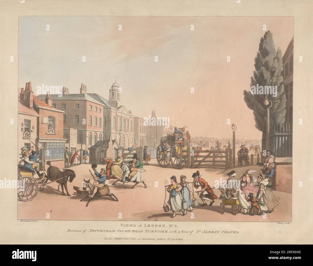 Set di sei visualizzazioni a Londra, (Turn Pike series) di Thomas Rowlandson Foto Stock