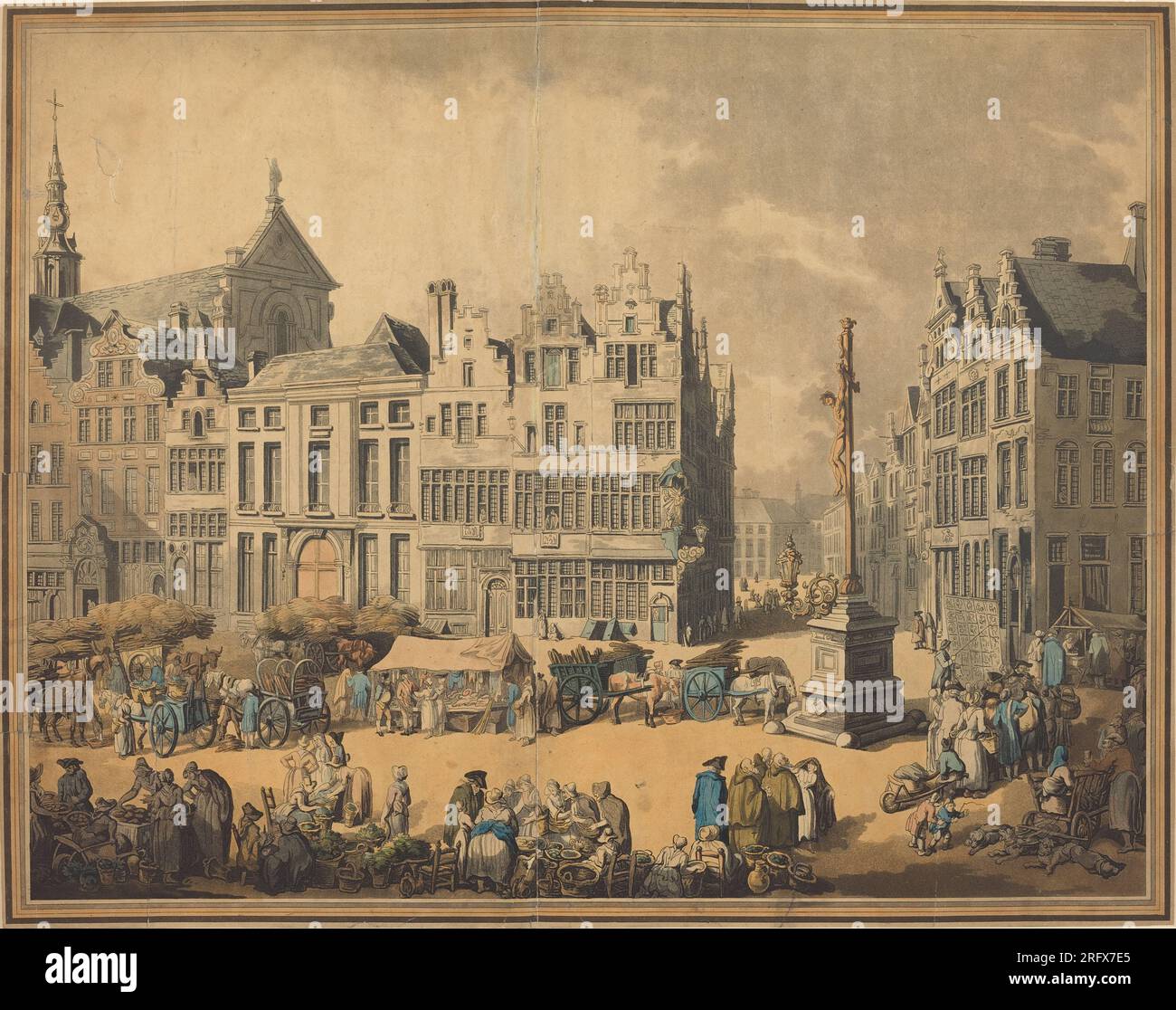 "Thomas Rowlandson, Place de Meir ad Anversa, 1797, acquaforte colorata a mano, collezione Rosenwald, 1945.5,316" Foto Stock