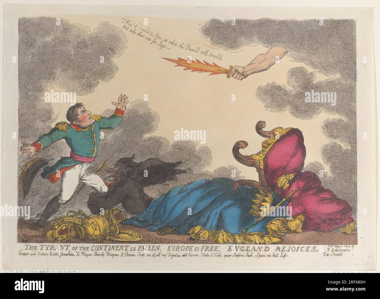Il tiranno del continente è caduto, l'Europa è libera, l'Inghilterra si rallegra del 1° maggio 1814 di Thomas Rowlandson Foto Stock