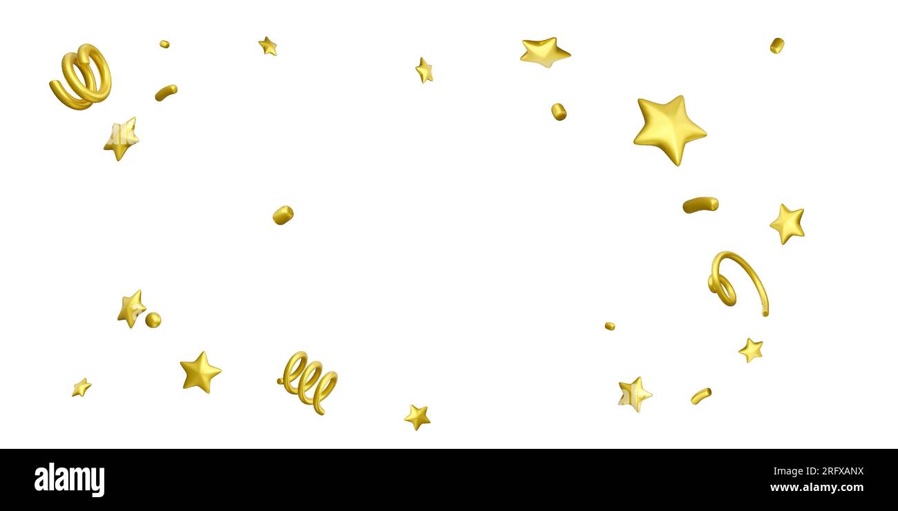 Coriandoli d'oro. Modello coriandoli 3D isolato su sfondo bianco. Sfondo natalizio. Illustrazione vettoriale Illustrazione Vettoriale