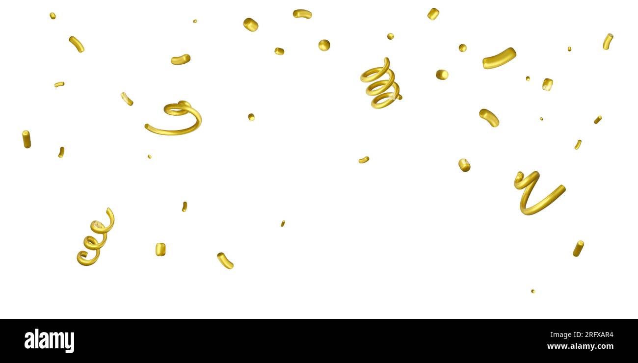 Coriandoli dorati isolati su sfondo bianco. Elemento di design dei coriandoli 3D per le feste. Illustrazione vettoriale Illustrazione Vettoriale