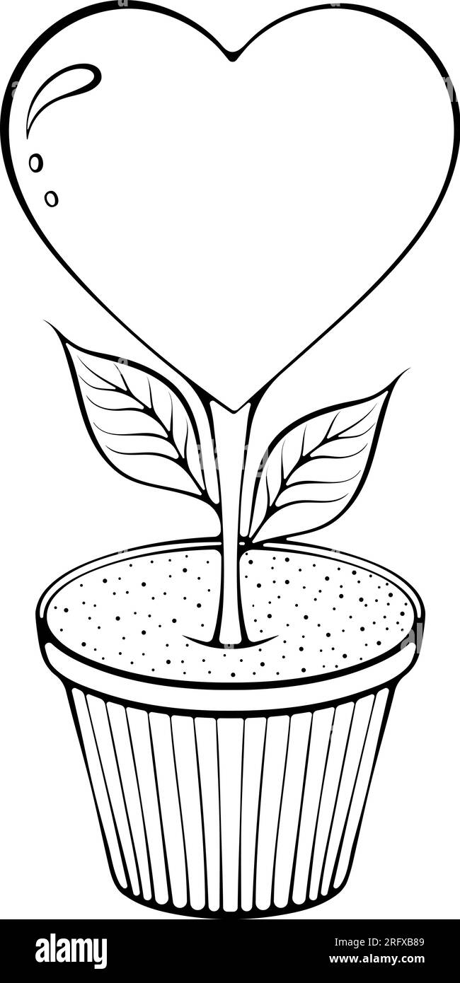 Cuore della pianta di fiori groovy Illustrazione Vettoriale