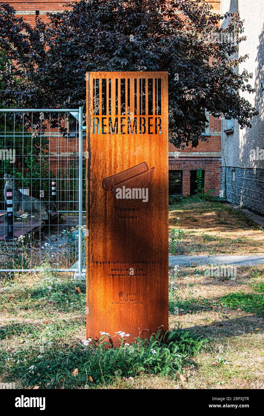 Il MEMORIALE RICORDA il comportamento non etico e disumano dei medici durante gli anni del nazionalsocialismo nel campus di Charite Foto Stock
