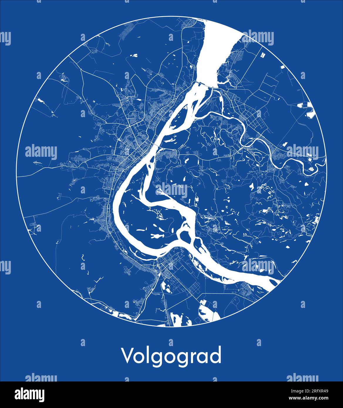 Mappa della città Volgograd Russia Europa stampa blu cerchio rotondo illustrazione vettoriale Illustrazione Vettoriale