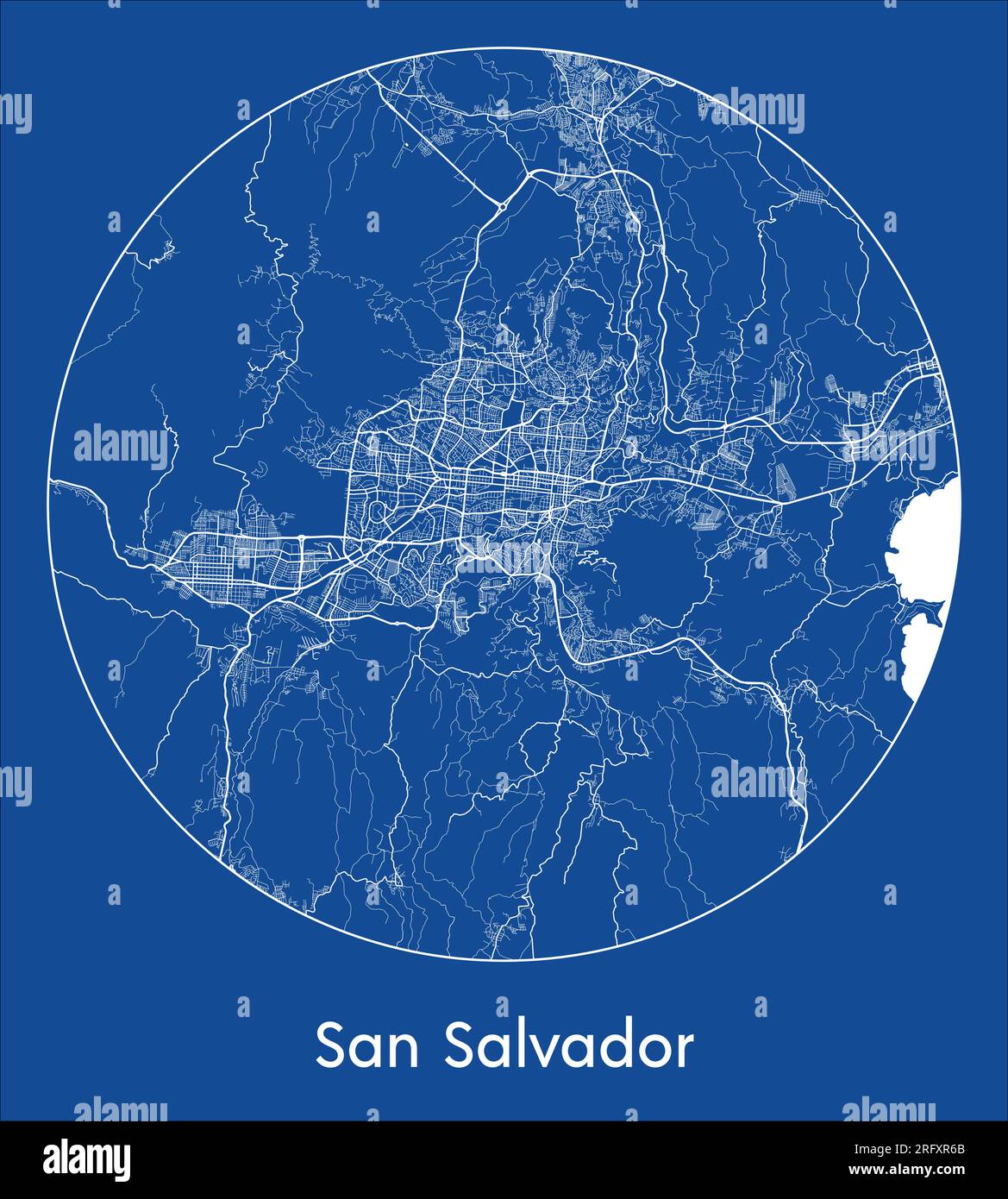 Mappa della città San Salvador El Salvador Nord America Stampa blu cerchio rotondo illustrazione vettoriale Illustrazione Vettoriale