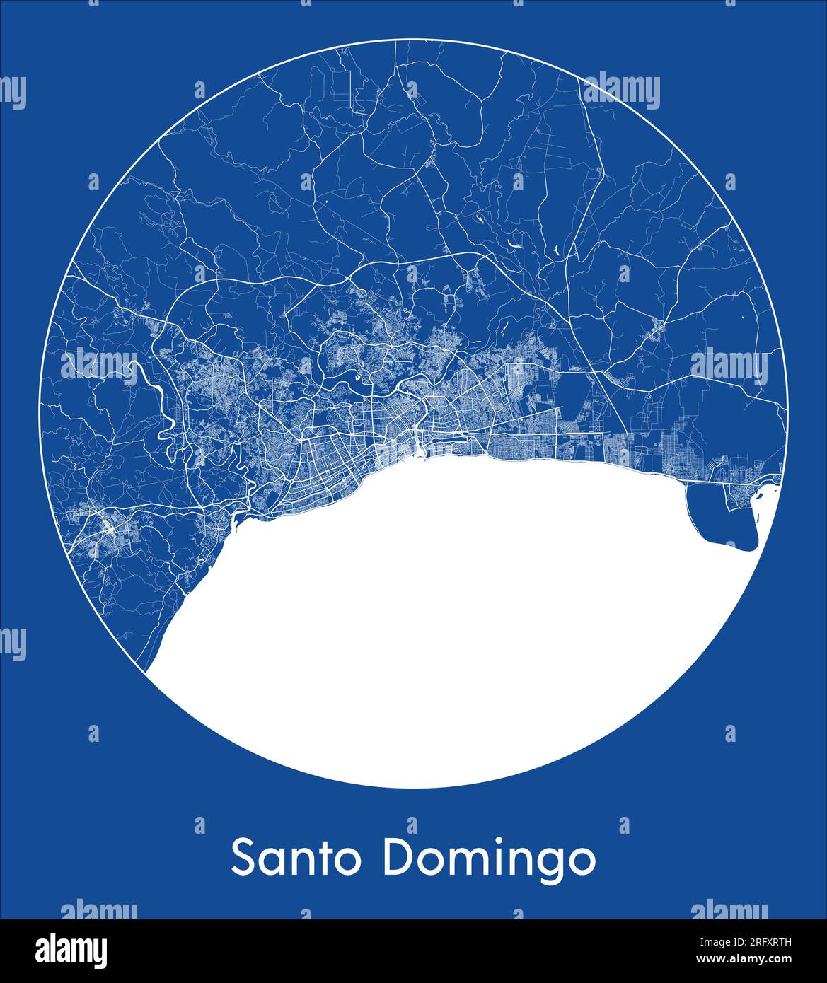 Mappa della città Santo Domingo Repubblica Dominicana Nord America stampa blu cerchio rotondo illustrazione vettoriale Illustrazione Vettoriale
