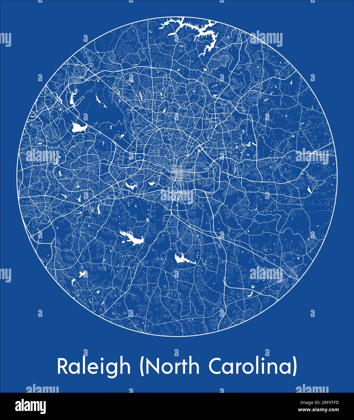 Mappa della città Raleigh North Carolina Stati Uniti Nord America Stampa blu circolare illustrazione vettoriale Illustrazione Vettoriale