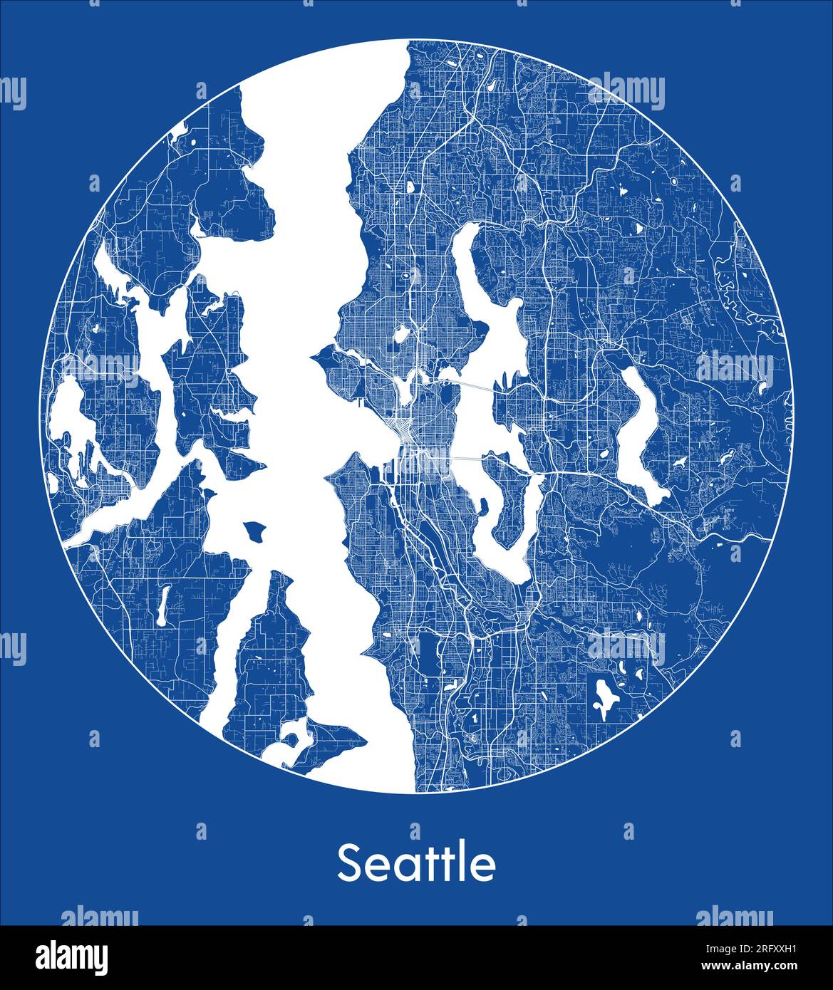 Mappa della città Seattle Stati Uniti Nord America Stampa blu circolare illustrazione vettoriale Illustrazione Vettoriale
