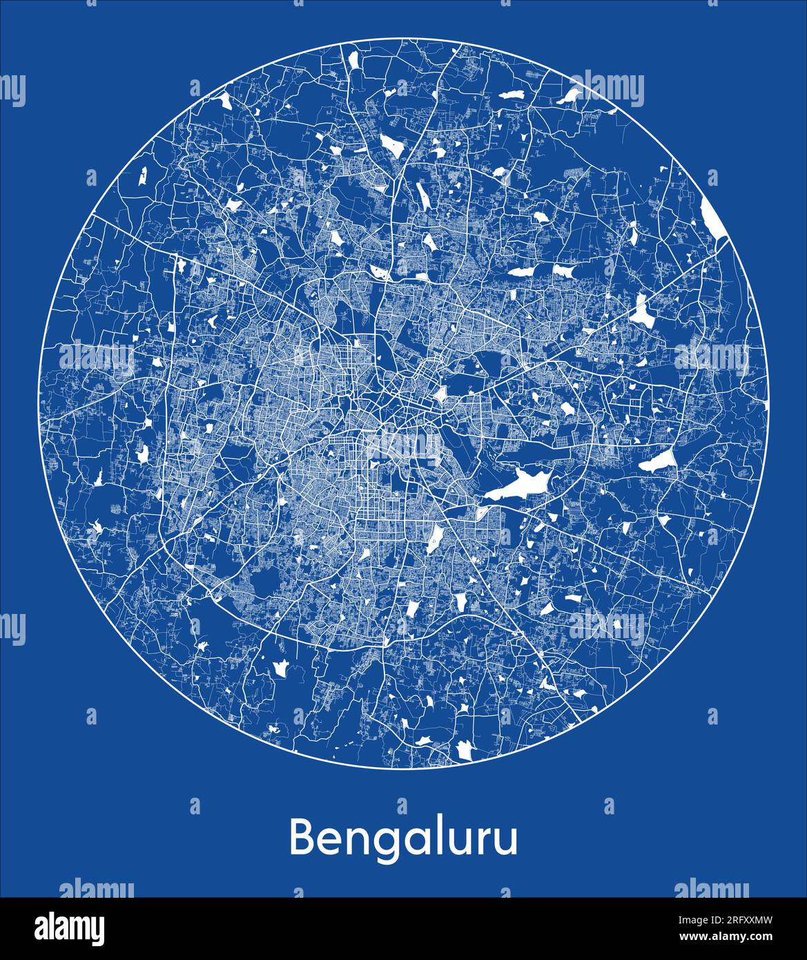 Mappa della città Bengaluru India Asia stampa blu cerchio rotondo illustrazione vettoriale Illustrazione Vettoriale