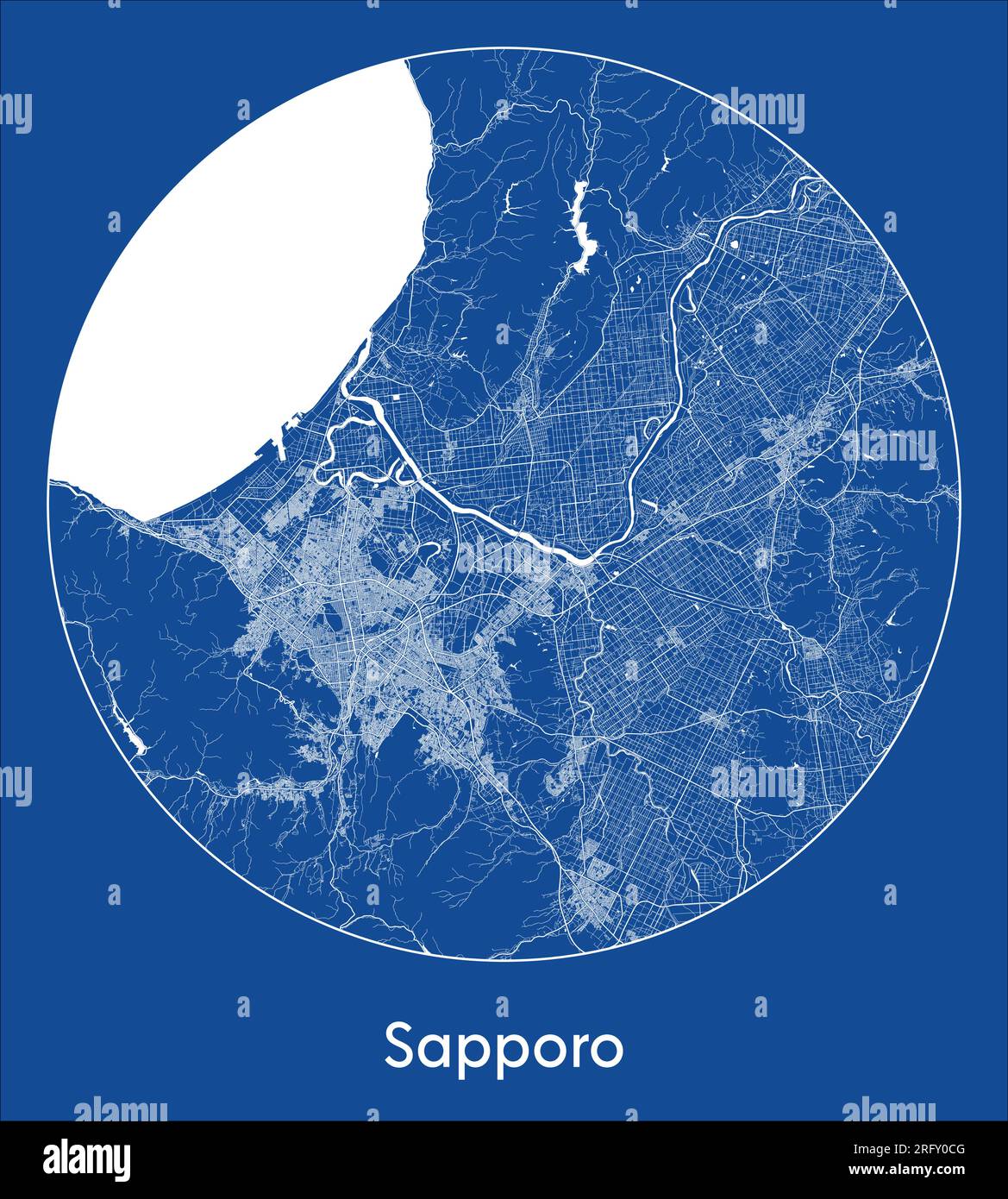 Mappa della città Sapporo Giappone Asia stampa blu cerchio rotondo illustrazione vettoriale Illustrazione Vettoriale