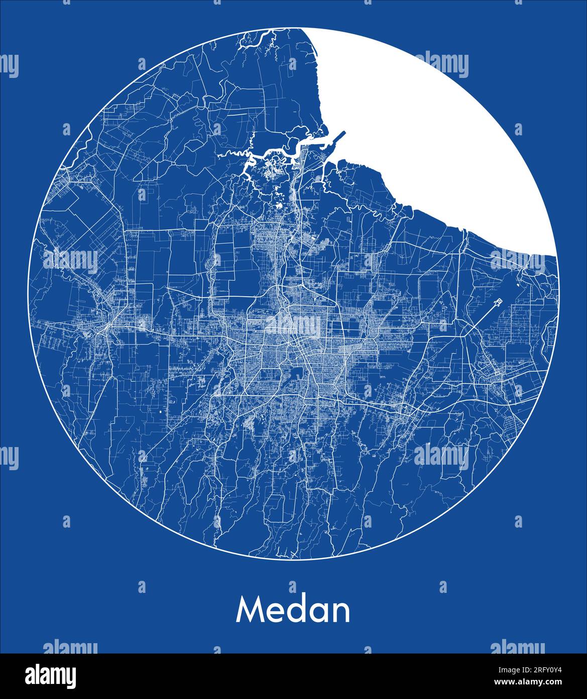 Mappa della città Medan Indonesia Asia stampa blu circolare illustrazione vettoriale Illustrazione Vettoriale