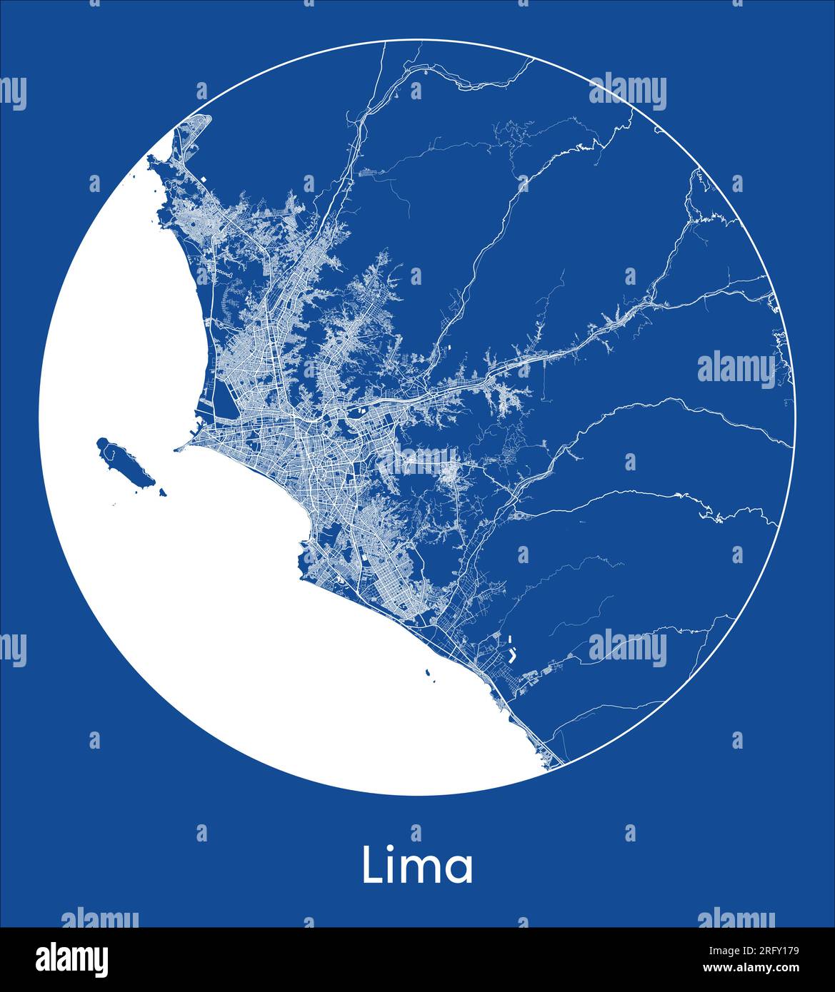 Mappa della città Lima Perù Sudamerica stampa blu circolare illustrazione vettoriale Illustrazione Vettoriale