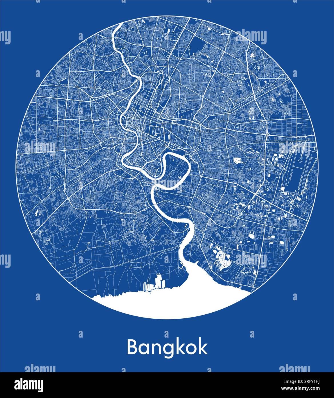 Mappa della città Bangkok Thailandia Asia stampa blu cerchio illustrazione vettoriale Illustrazione Vettoriale