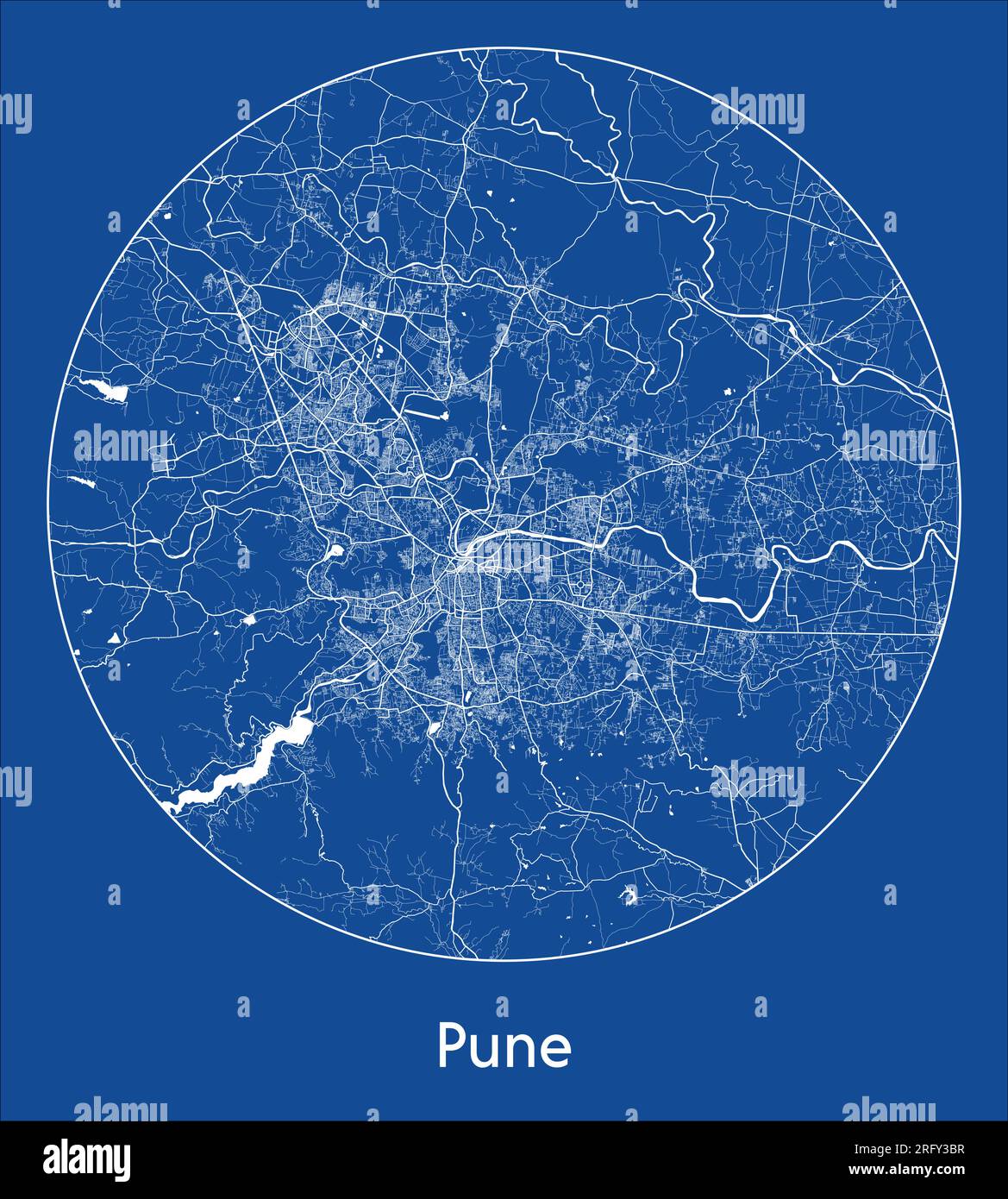 Mappa della città Pune India Asia stampa blu circolare illustrazione vettoriale Illustrazione Vettoriale