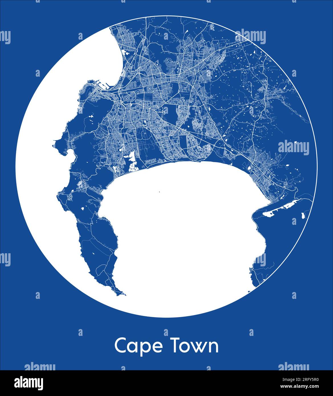 Mappa della città città città del Capo Sud Africa Stampa blu circolare illustrazione vettoriale Illustrazione Vettoriale