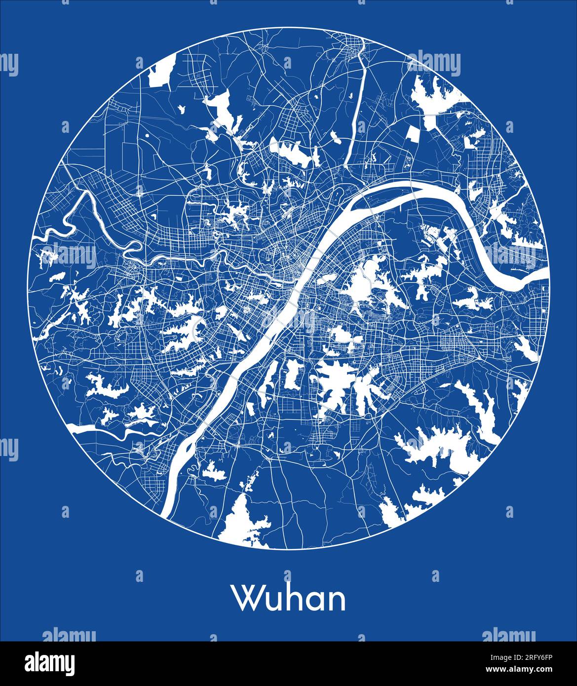 Mappa della città Wuhan Cina Asia stampa blu circolare illustrazione vettoriale Illustrazione Vettoriale