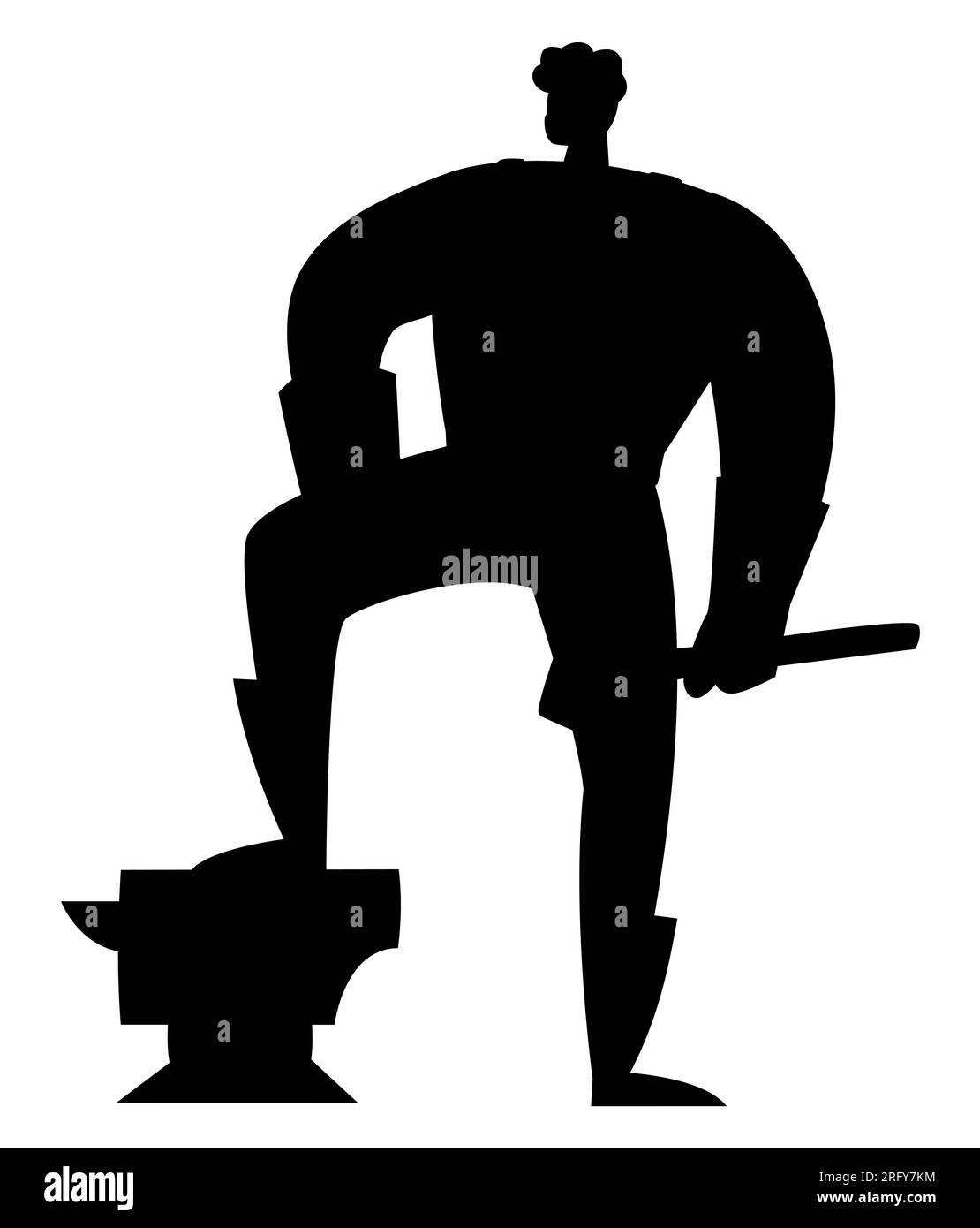 Silhouette nera di un martello fabbro, un uomo con un martello in mano mentre colpisce un'incudine con Un martello isolato dal vettore Illustrazione Vettoriale