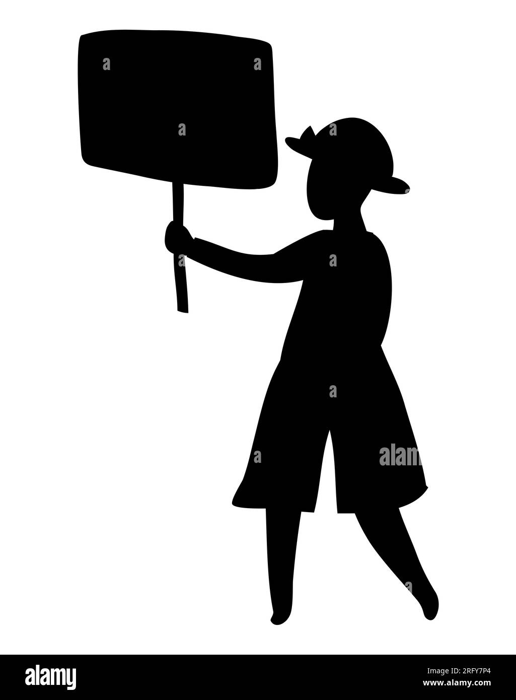 Silhouette nera di una donna che tiene una tavola in mano, un manifestante, un vettore Illustrazione Vettoriale
