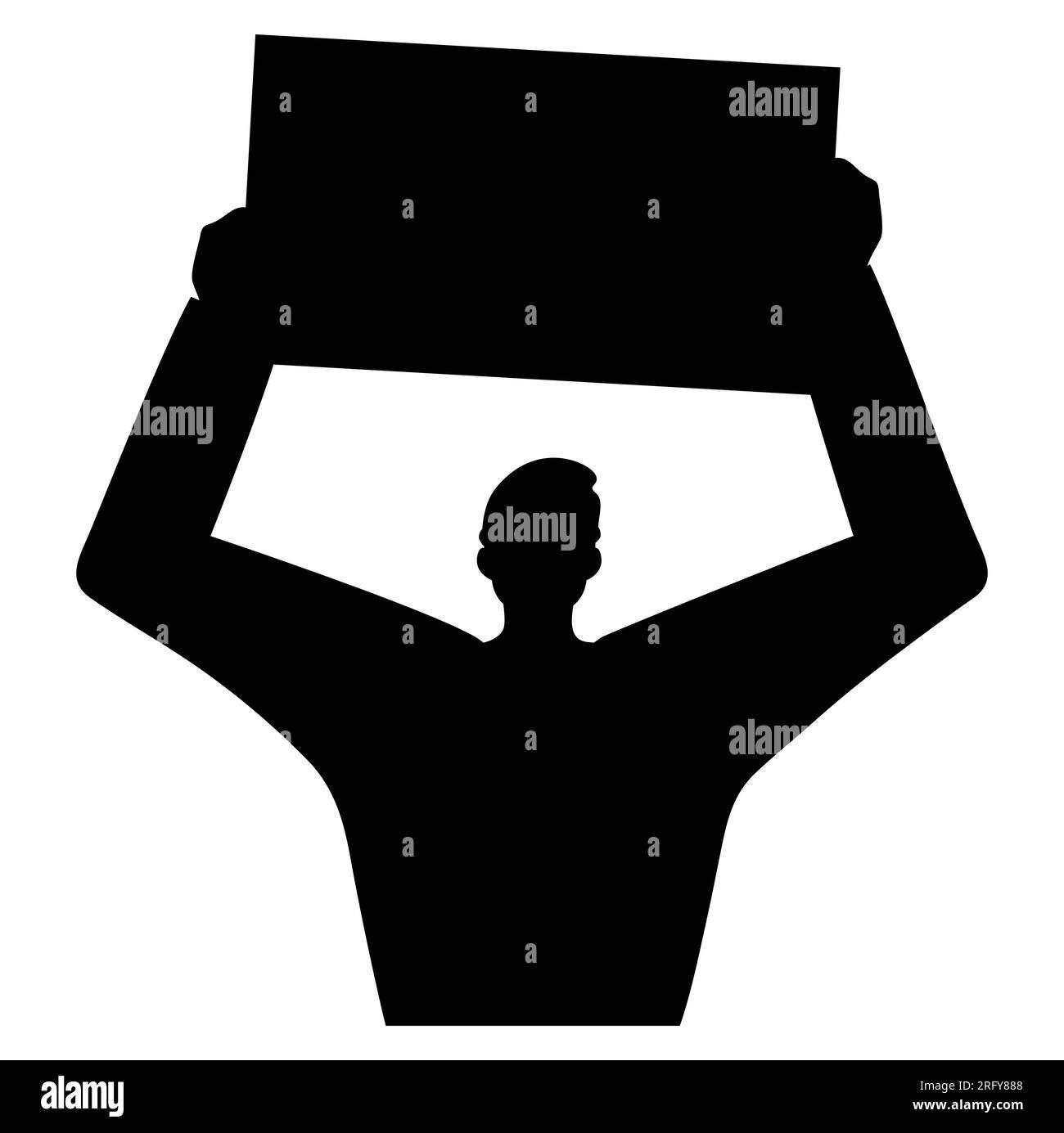 Silhouette nera di un protettore con un poster, vettoriale isolato su bianco Illustrazione Vettoriale