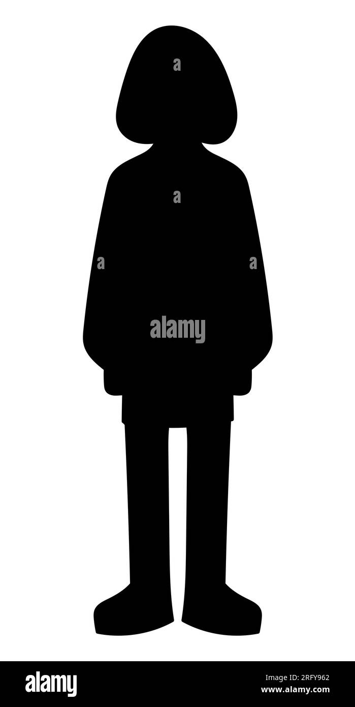 Silhouette nera di una donna dai capelli corti, ritratto integrale, eps vettoriale Illustrazione Vettoriale