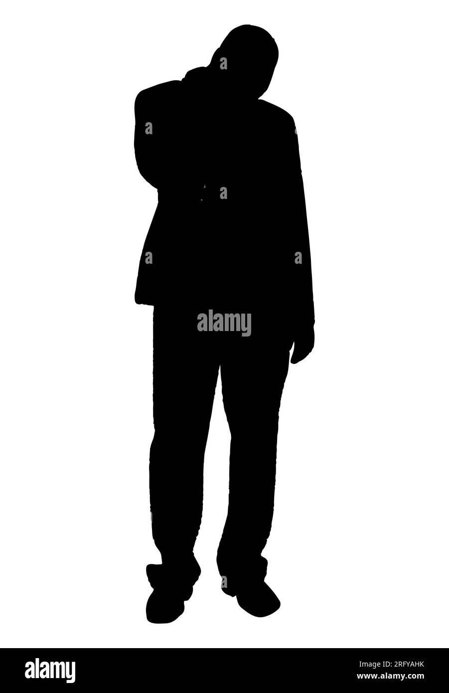 Silhouette nera di una persona che tiene la testa a causa di stress e tensione, vettore isolato su sfondo bianco Illustrazione Vettoriale