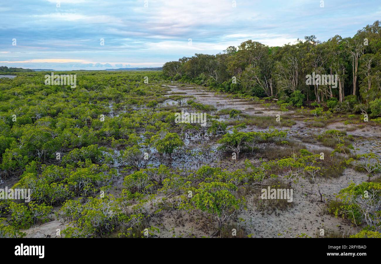 Il Great Sandy Strait in Australia separa il Queensland continentale da Fraser Island, da Hervey Bay a Inskip Point, turismo e pesca commerciale, MAN Foto Stock