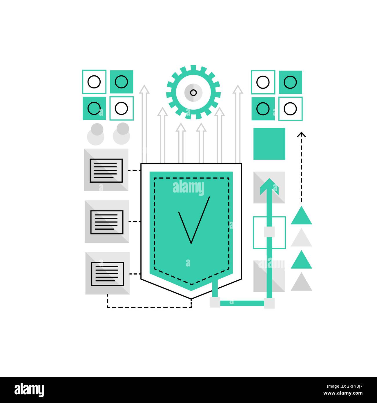 Tecnologia di sviluppo software. Sistema di apprendimento automatico, illustrazione vettoriale di progettazione app Illustrazione Vettoriale