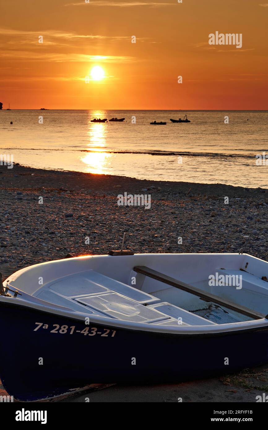 Sonnenaufgang am Strand von Las Negras Foto Stock