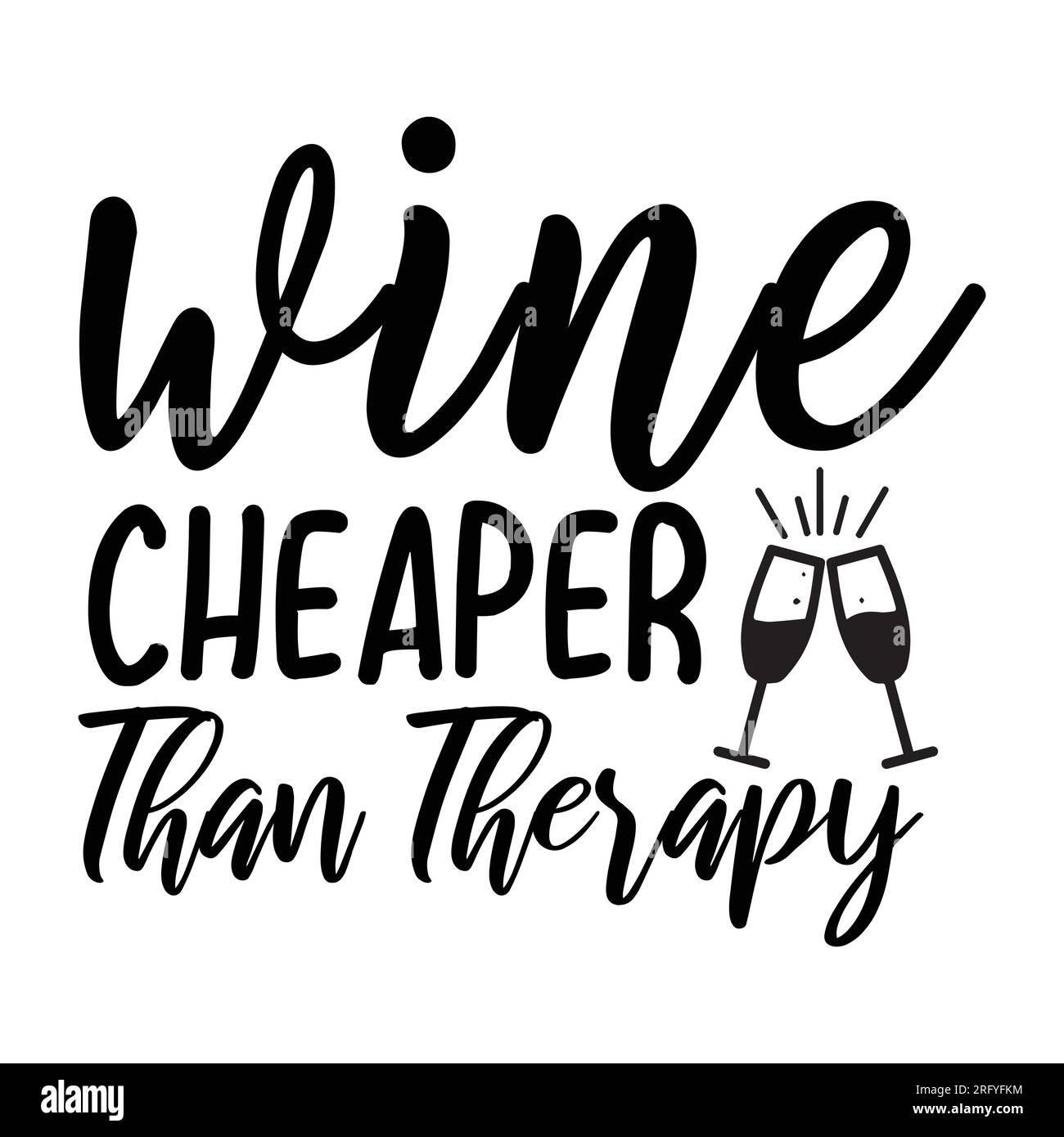 Vino più economico della terapia, maglietta tipografica, stampa maglietta, design t-shirt, design scritta t-shirt, design silhouette t-shirt, arte, nero, chiamata Illustrazione Vettoriale