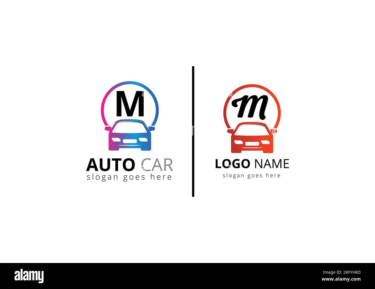 Logo dell'auto astratto sul simbolo della lettera M per l'azienda automobilistica. Illustrazione Vettoriale