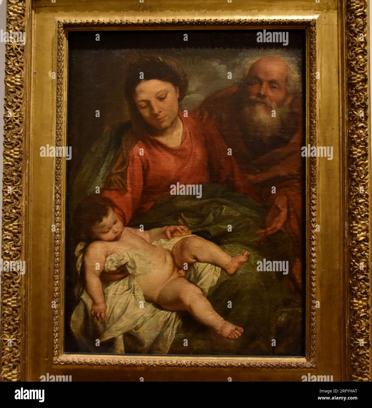 Holy Family with Sleeping Child (Sacra famiglia con bambino addormentato), risalente al 1624 circa, di Anthony van Foto Stock