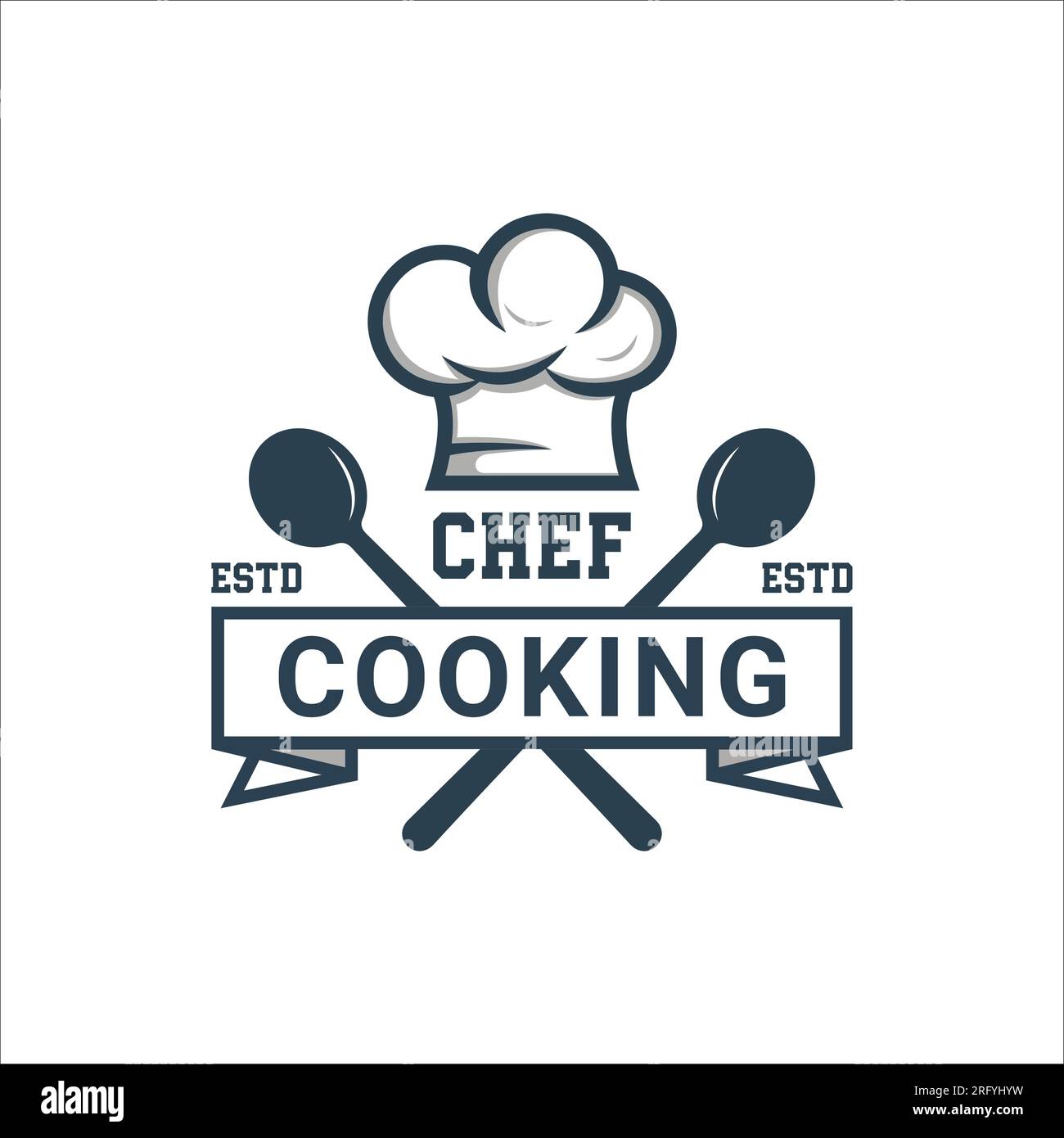 Chef Cooking Restaurant Logo Design Catering Chef Cap Fork e Spoon logotipo Cook Illustrazione Vettoriale