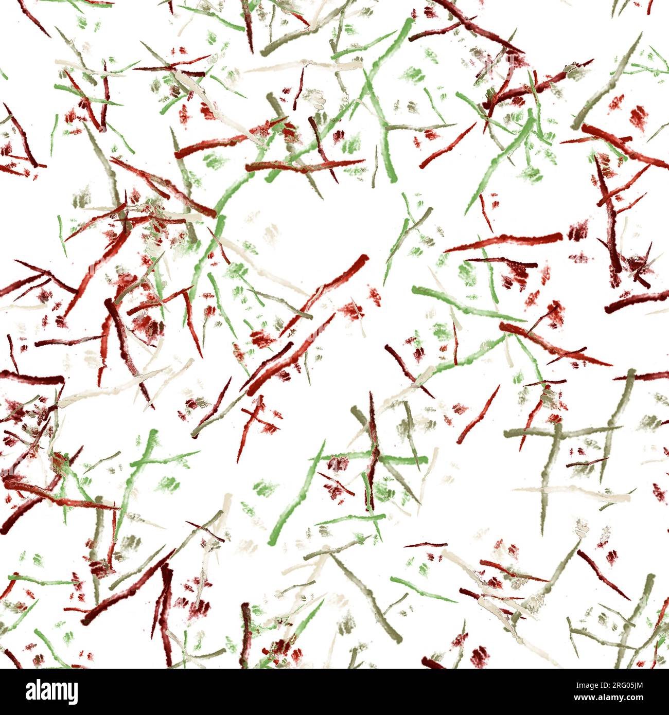 Tratti di pennello ad acquerello sottili astratti. Texture giapponese. Verde, bianco e rosso sullo sfondo bianco. Ripetizione senza cuciture Foto Stock