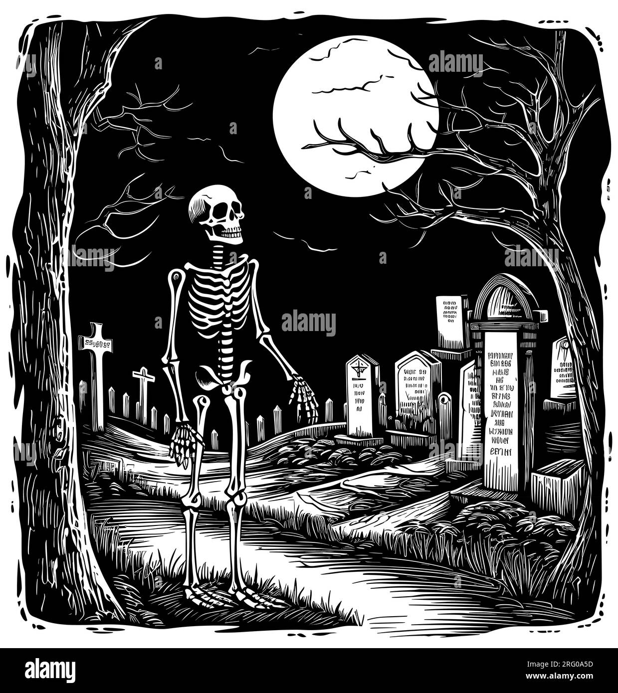 Scheletro in Graveyard Illustrazione Vettoriale