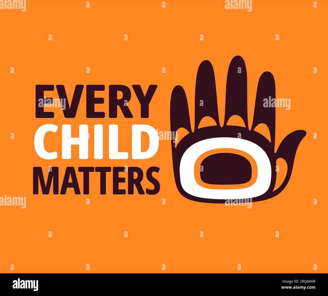 Every Child Matters, giornata nazionale per la verità e la riconciliazione (Orange Shirt Day) in Canada. Testo con disegno stampato a mano. Illustrazione banner vettoriale. Illustrazione Vettoriale
