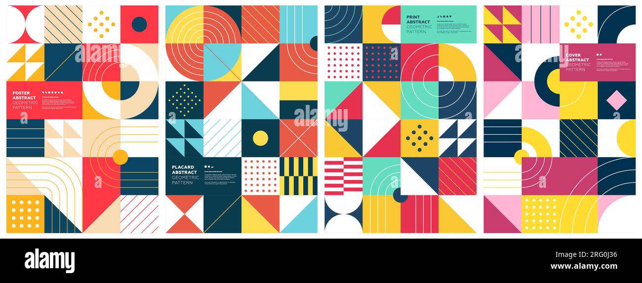 Illustrazione geometrica astratta del bauhaus. Il semplice brutalismo forma il poster della combinazione. Sfondo schema Memphis. Cartellone grafico moderno e alla moda dallo stile retrò e brutalista. Stampa eps vettoriale d'epoca postmoderna Illustrazione Vettoriale