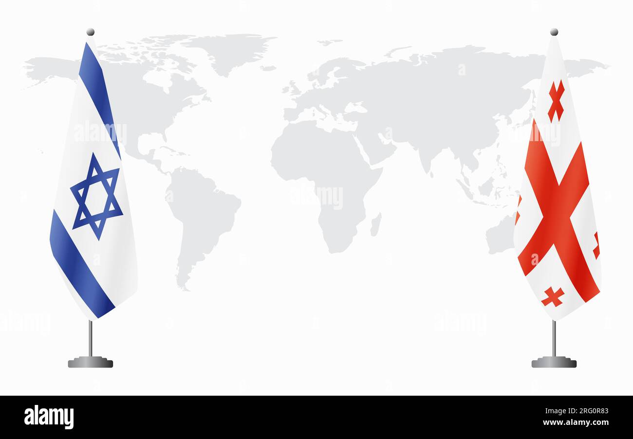 Israele e Georgia bandiere per un incontro ufficiale sullo sfondo della mappa mondiale. Illustrazione Vettoriale