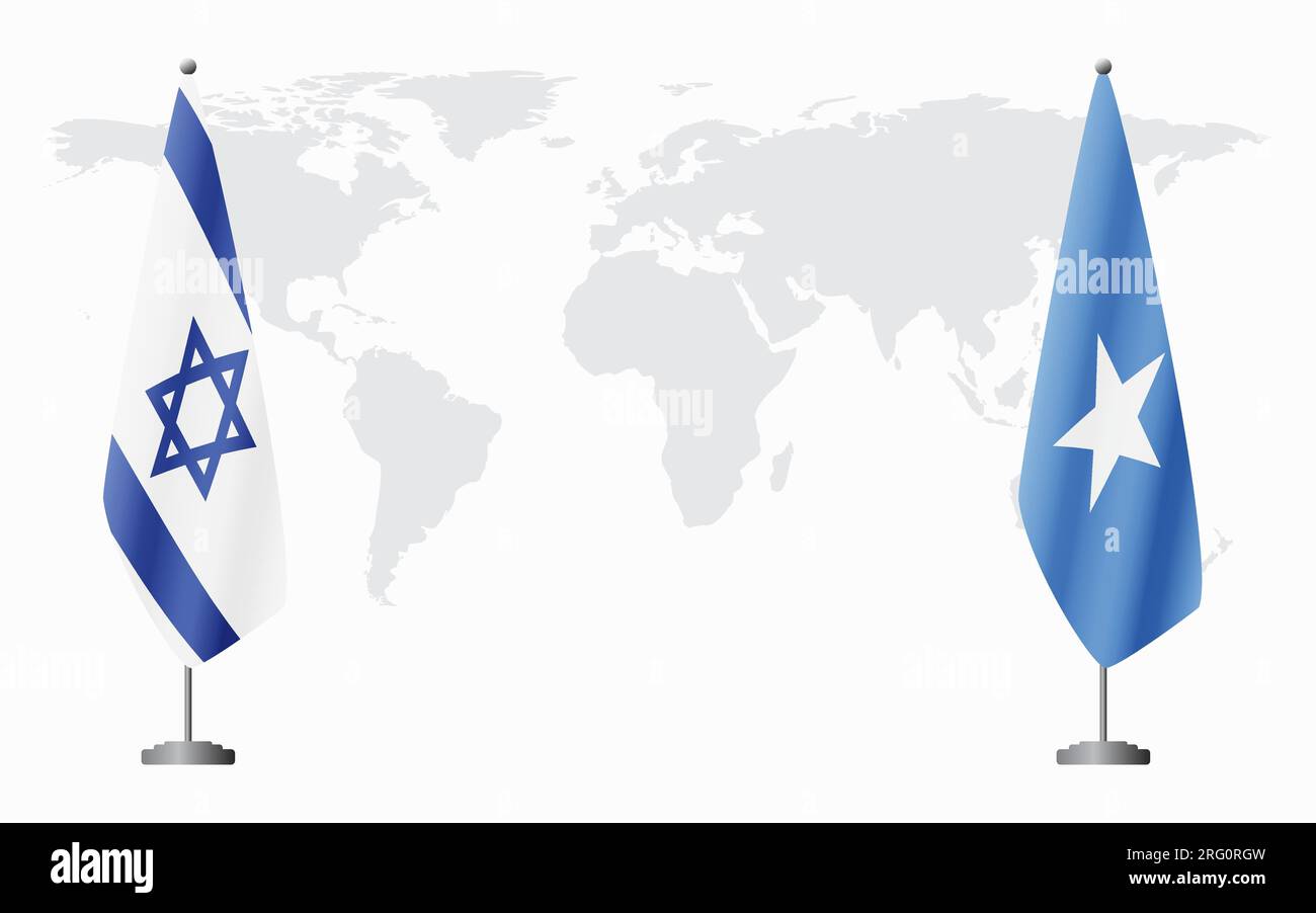 Israele e Somalia bandiere per un incontro ufficiale sullo sfondo della mappa mondiale. Illustrazione Vettoriale