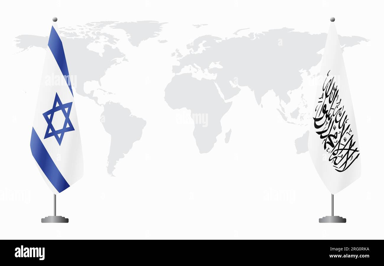 Israele e Afghanistan bandiere per un incontro ufficiale sullo sfondo della mappa mondiale. Illustrazione Vettoriale
