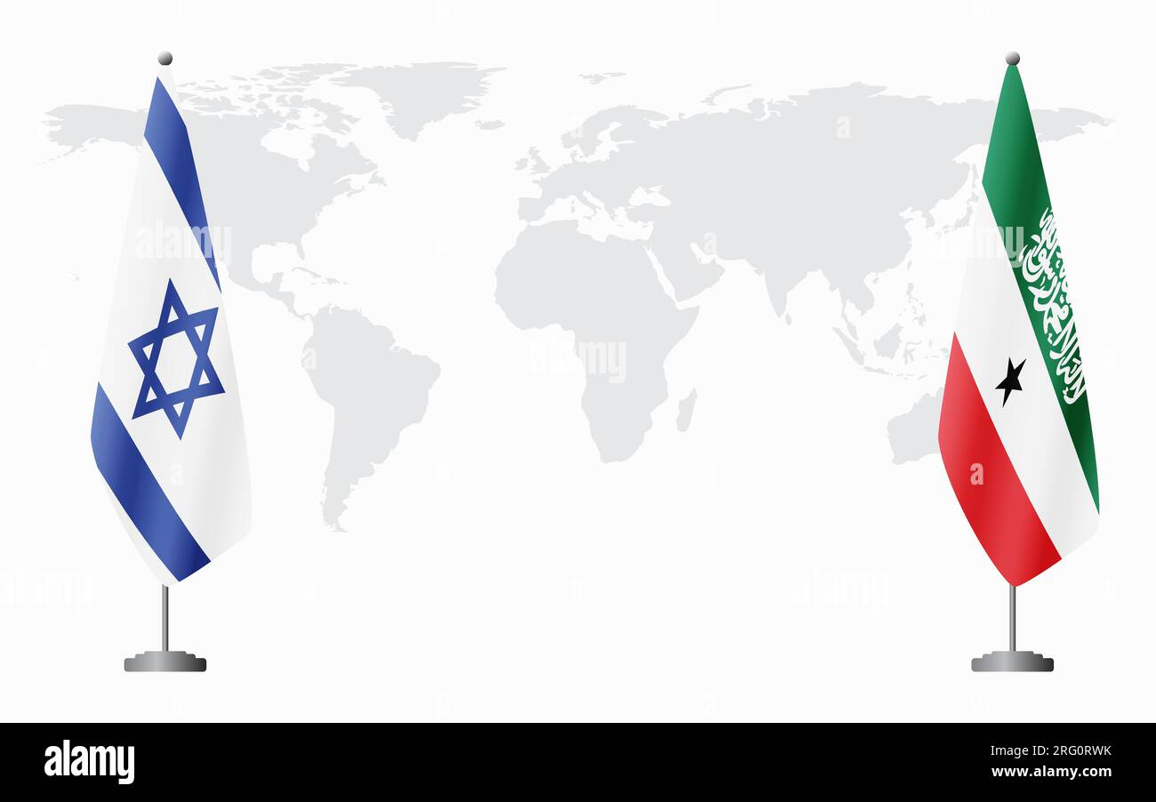 Israele e Somaliland bandiere per un incontro ufficiale sullo sfondo della mappa mondiale. Illustrazione Vettoriale