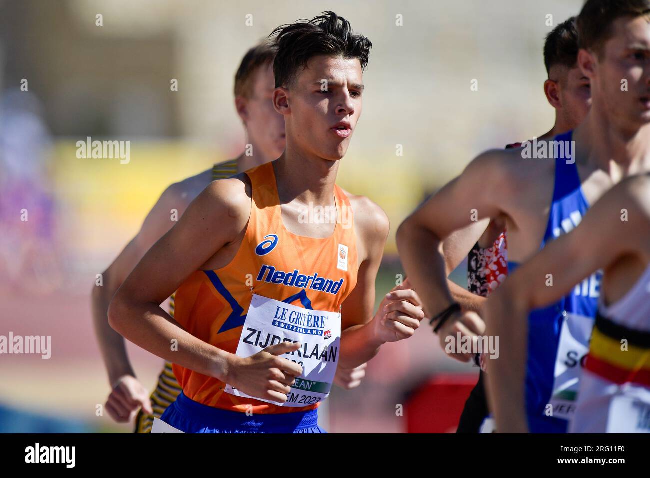 Gerusalemme, Israele. 7 agosto 2023. GERUSALEMME, ISRAELE - 7 AGOSTO: Juan Zijderlaan dei Paesi Bassi durante i 3000m uomini Round 1 del giorno 1 dei Campionati europei di atletica leggera U20 di Gerusalemme il 7 agosto 2023 a Gerusalemme, Israele. (Foto di Pablo Morano/Agenzia BSR) credito: Agenzia BSR/Alamy Live News Foto Stock