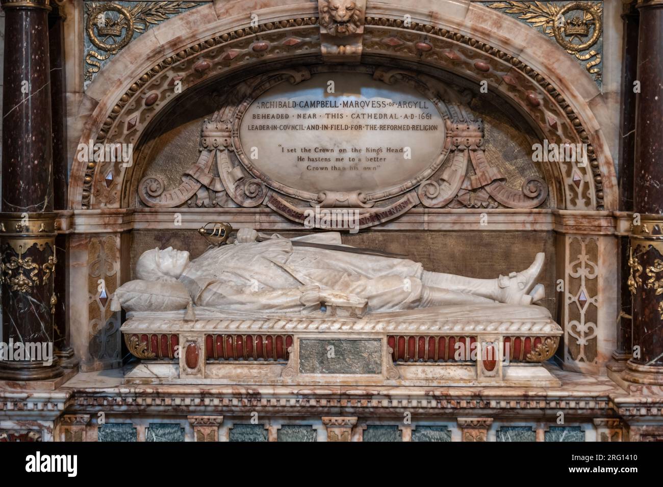 Tomba di Archibald Campbell, i marchese di Argyll in St. Cattedrale di Giles, Edimburgo, Scozia, Regno Unito. Monumento commemorativo del 1895 in stile giacobino, Foto Stock