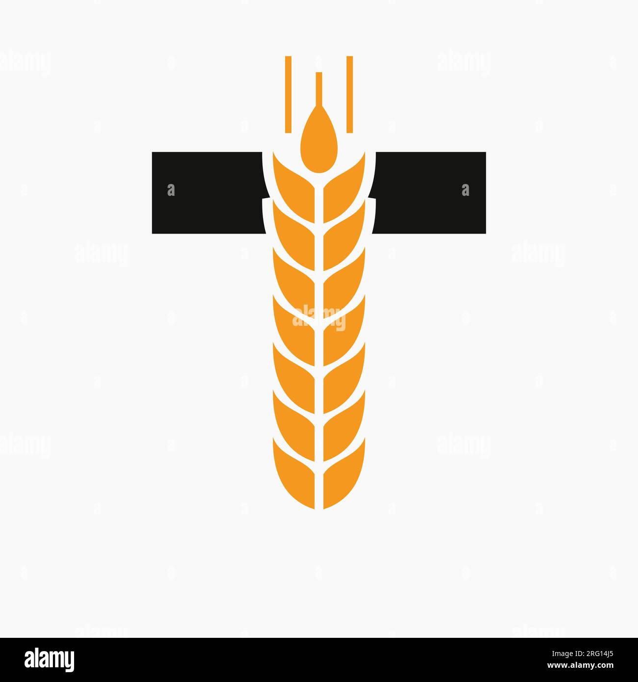 Modello vettore con logo Letter T Wheat per simbolo agricolo Illustrazione Vettoriale
