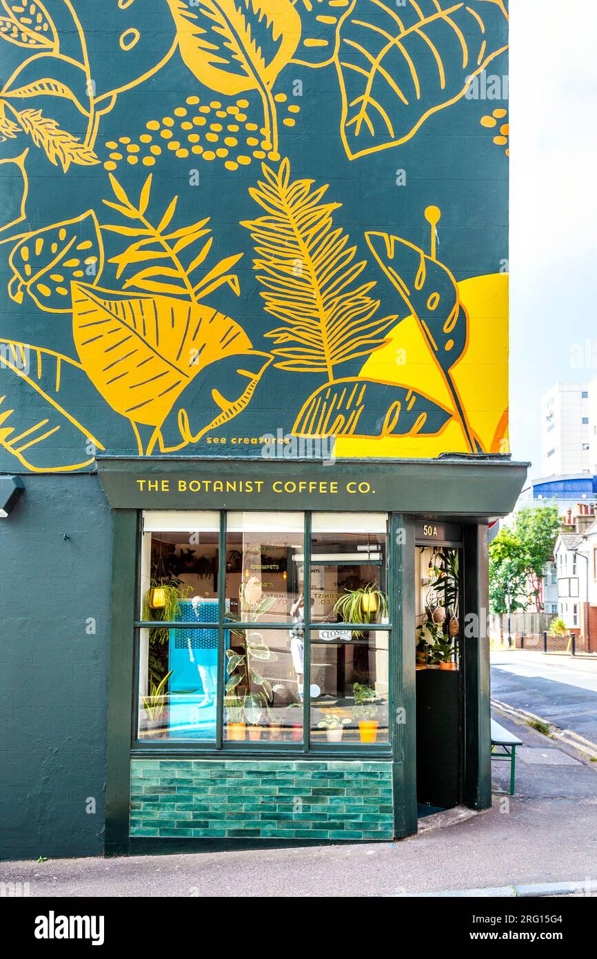 Esterno della caffetteria botanica Coffee Co, Gloucester Road, Brighton, Inghilterra Foto Stock
